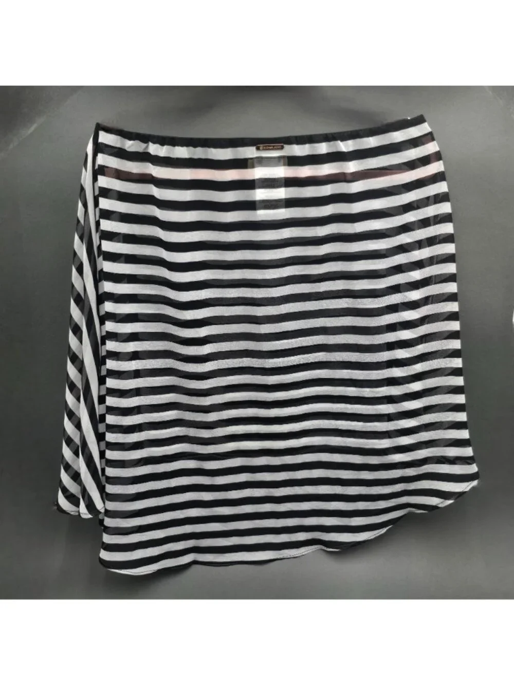 Michael Kors Swim Skirt Coverup Large Black White Stripe Sheer Hi Low - Picture 5 of 7